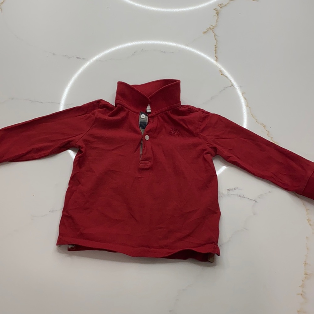Boys Burberry long sleeve red polo